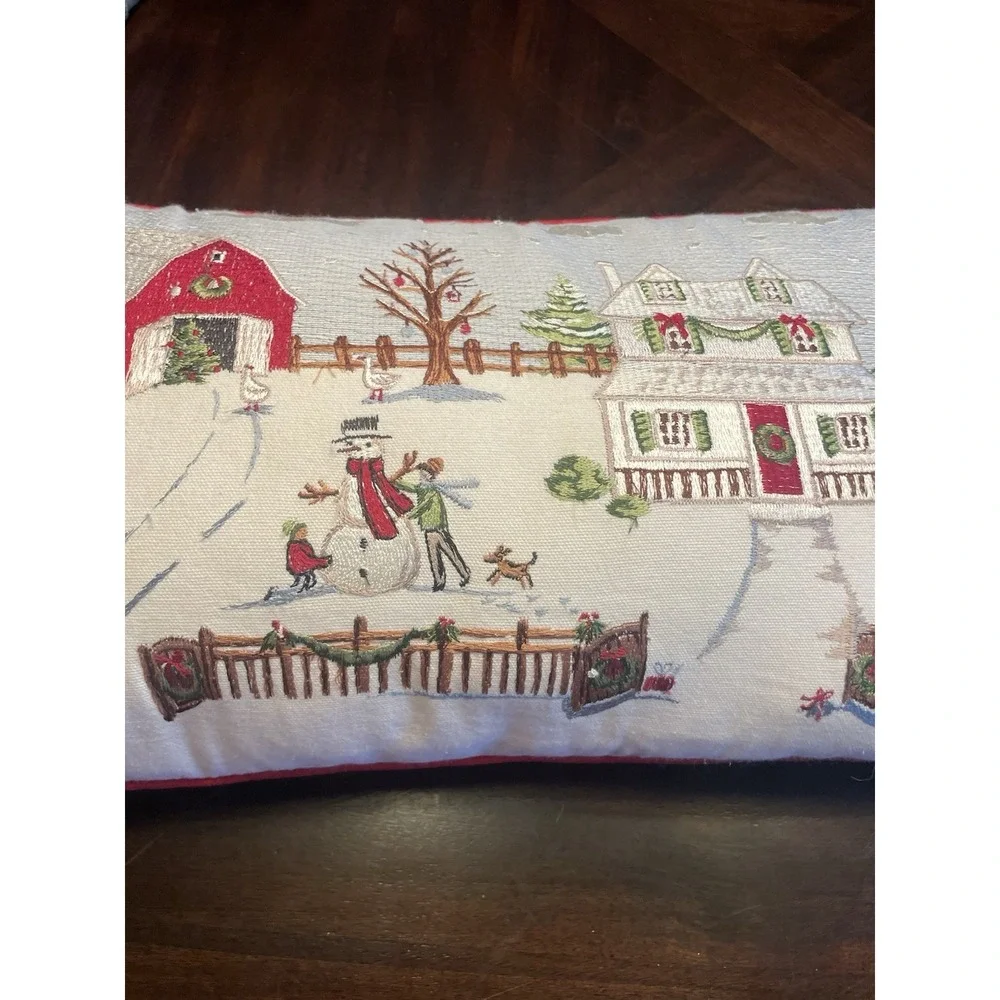 Pier 1 Embroider Needle point Christmas Holiday Winter rectangular Pillow